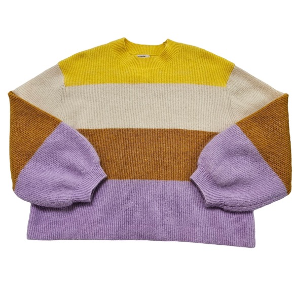 NWOT H&M Striped Crewneck Balloon Sleeve Mohair Wool Blend Sweater. Size S - Picture 2 of 7